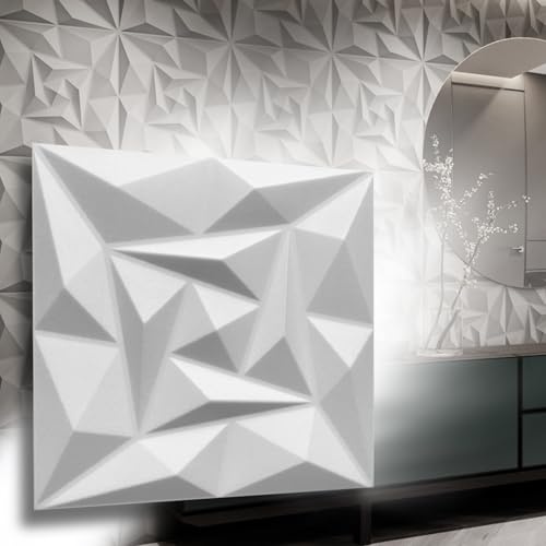 Eurodeco 3D Wandpaneele - 3D Wandverkleidung Paneele - Dekoren Deckenpaneele - Wanddeko Platten - Wandtattoos aus Polystyrol XPS Styropor - 50 x 50 cm, 3 mm Stärke, Weiß Quarz, 32 Stück (8m²)