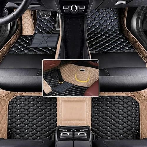 Nsgdda Nach Maß Auto Fußmatten Auto Matte Anpassbare 98% Auto Modell PU Leder voller bedeckter Schutz Advanced Performance Liners (Beige+Schwarz Beige)
