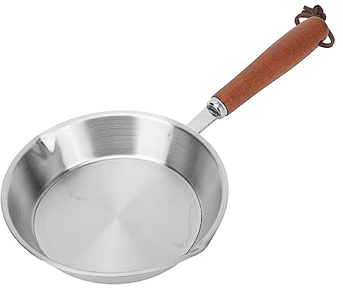 Sartén Antiadherente de Acero Inoxidable Con Mango de Madera Maciza para Huevos, Cocina de Inducción y Restaurante Doméstico (16 CM)