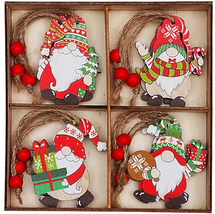 Rumyve 12 Pcs Christmas Decorations - Colorful Wooden Gnome Pendants for Tree, Festive Hanging Ornaments, Holiday Gnome Crafts, Party Decor, Children's (Style B)