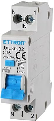ZOREI Interruttore Magnetotermico Differenziale, 1P+N 220V Da 1 Modulo DIN, RCBO 1P+N 4.5kA 30mA C16 16A