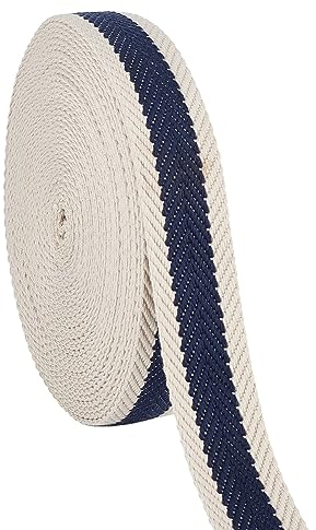 BENECREAT Cinta A Rayas de Poliéster de 9.14 m, Ribete de Cinta de Tela Azul Medianoche de 32 mm de Ancho, Correas Planas de Algodón Y Poliéster para Asas de Bolsos, Cinturones, de Coser