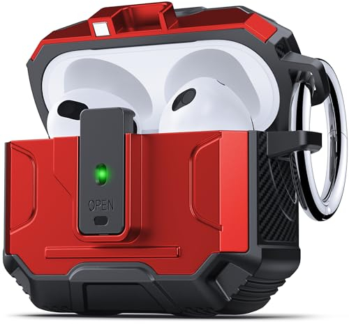 DASFOND Armor Case for Airpods 3 - Estuche Protector Integral Resistente a los Impactos con Clip de Cierre Seguro Compatible con el Estuche de la 3ª generación de AirPods de Apple, Rojo