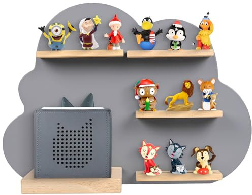 ZOEON Kinder Regal kompatibel mit Toniebox und kompatibel mit Tonies für über 15 Figuren - Wandregal für die Musikbox - zum Spielen und Sammeln - für Kinder Baby Zimmer (Grau)