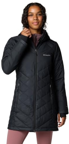 Columbia Womens Heavenly Long Hooded Puffer Jacket, Black, Large