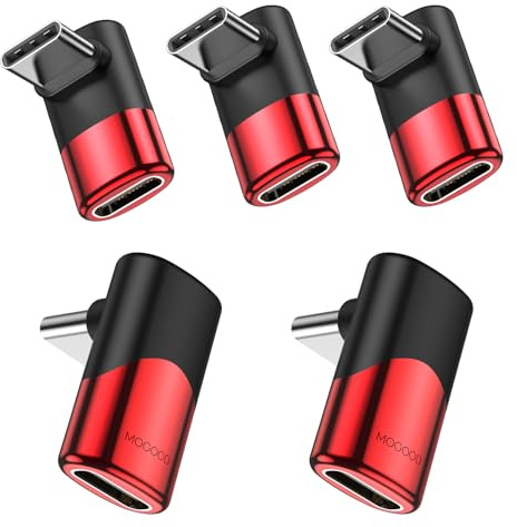 MOGOOD USB-C Extender 90 Grad Winkel rot, 40Gbps, 5 St. USB-C Adapter | USB-C 90° Winkel-Extender rot, 40Gbps, 8K@60Hz, 100W PD, PVC, für iPhone 17, Switch, MacBook, Laptop, Steam Deck