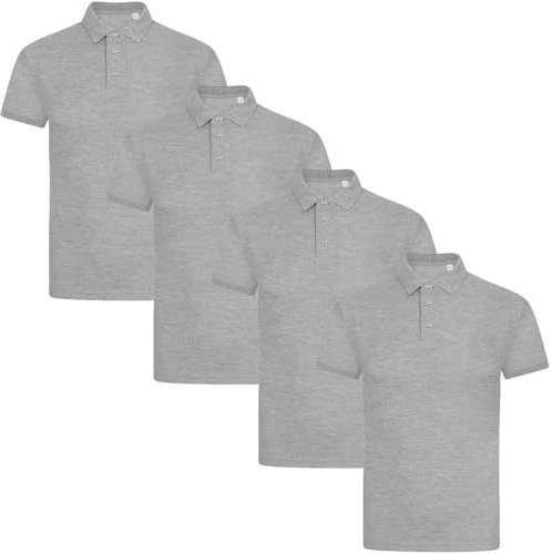 True Face Mens Polo Shirt Plain Tshirt Short Sleeve Summer Work Pique T Shirt Workwear Adult Tee Classic Casual Top Grey Plain - 4 Pack XL