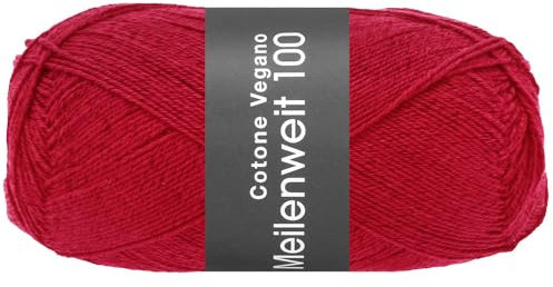 LANA GROSSA Meilenweit Cotone Vegano| Die Alternative ohne tierische Fasern | Handstrickgarn aus 76% Baumwolle, 14% Polyamid & 10% Polyester | 100g Wolle zum Stricken & Häkeln | 420m Garn FB19