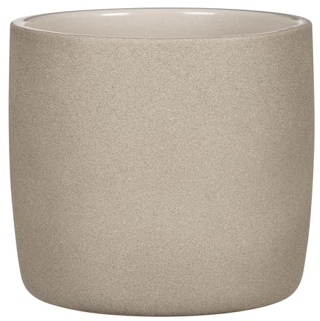 SCHEURICH Set of 2 Solido Taupe Stone Ceramic Pots – 8.3 Barrel-Shaped Indoor Planters – Durable&UV-Resistant - for Houseplants, Herbs & Greenery – Modern Decorative Design – Made in Germany – 1.5 gl