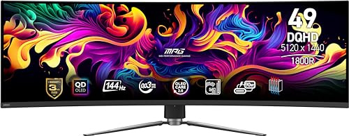 MSI MPG 491CQP QD-OLED 49 32:9 DQHD 144Hz Curved OLED HDR Gaming Screen, Metallic Black