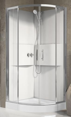 Novellini Media 2.0 R Standard 90x90 cm Cabina Doccia Multifunzione Apertura Scorrevole Montaggio Destra Sinistra Miscelatore Meccanico Vetro Trasparente Profilo Silver Ripiani Doccetta Altezza 210cm