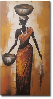 CXHOSTENT Afrika Amerikanische Leinwand Wandbilder abstrakte indische Frau Kunstdrucke Vintage Stil ethnischer alter Stamm Lady Dancers Bilder (B, 30.00 x 60.00 cms)