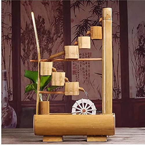 XAoSCd Fontaines De Table Fontaine d'eau Courante en Bambou Décoration De Salon Décor De Bureau Fontaine D'Intérieur Roue À Eau Porte-Bonheur Fontaine De Bureau Fontaine De Bureau (D)