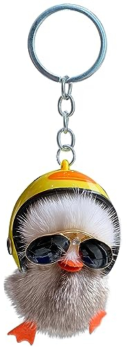BABYVIVA Schlüsselanhänger Cartoon Plüsch Helm Ente Schlüsselanhänger für Autoschlüssel Handtasche Anhänger Schlüsselanhänger Mode Schlüsselanhänger Niedlich Schlüssel Klein Geschenk, grau, Dimensions
