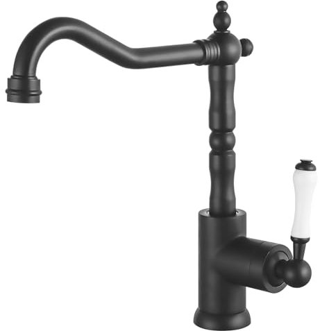 Robinet de Cuisine Antique,Mitigeur Robinet de Cuisine en Laiton,Robinetterie de Lavabo Salle de Bain,Rotatif à 360 °,Mitigeur Chaud et Froid (Noir)