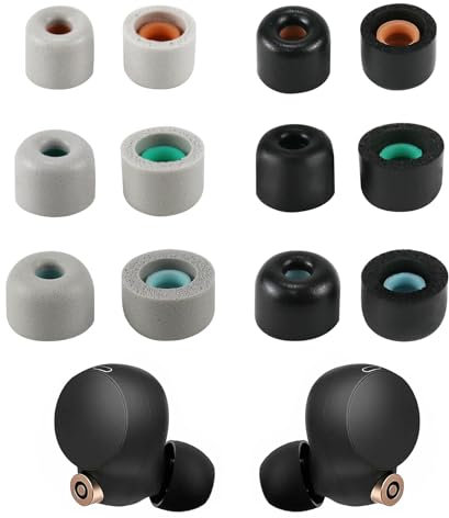 Cragmut Gommini Auricolari Memory Foam per Sony WF-1000XM4/5, 6 Paia Gommini Auricolari di Ricambio Morbidi e Antiscivolo Fit Charging Case per un Maggiore Comfort e Isolamento Acustico, S/M/L