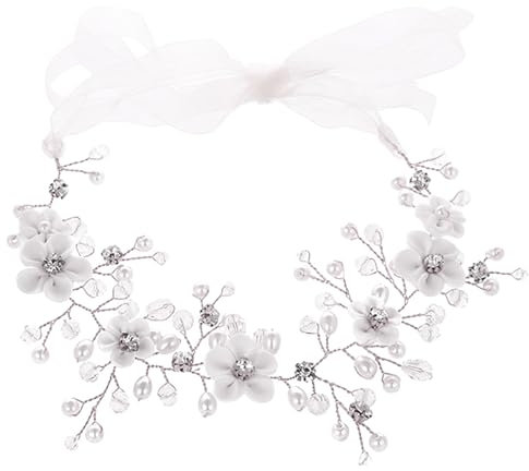 Werownsgso Braut Hochzeits Kopfschmuck, Brautschmuck mit Kristallperlen, Hochzeit Blume Haar Rebe Perle Stirnband, Hochzeits Stirnbänder für Frauen Mädchen Braut Brautjungfern