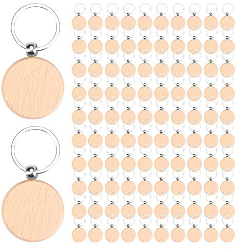 Giilayky 100 PièCes Porte-CléS en Bois Flans en Vrac Rond Bois Gravure Flans Inachevé Porte-CléS en Bois Porte-CléS B