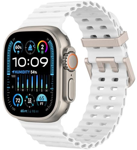 Ocean Sport Cinturino Compatibile con Apple Watch Ultra 2/Ultra Cinturino 49mm 46mm 45mm 44mm 42mm Uomini Donne, Silicone Traspirante Impermeabile Cinturini per iWatch Serie 9 8 7 6 5 4 SE 3 2 1
