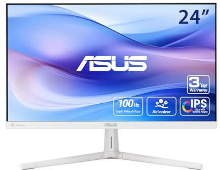 ASUS 24 Eye Care Monitor (23.8 Visible) 1080P (VU249HFI-W) - Full HD, IPS, 100Hz, SmoothMotion, Adaptive Sync, Nano-ion, Eye Care Plus, VESA Wall Mount