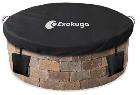 Exokugo Copertura rotonda per braciere da esterno in pietra con sacchetto di sabbia fisso. Resistente 600D impermeabile, grande copertura integrata per braciere a terra (152-162 cm, nero)