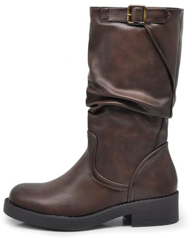 IF Fashion Stivali Stivaletti Biker Motociclista Arricciati Con Fibbia da Donna YL226 brown N.38