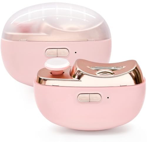 Joollurm Automatic Electric Nail Clippers for Women, Pink Electric Nail Trimmer with Buffer, 2 Adjustable Speeds, LED Light, Auto Shut-Off, USB Rechargeable, Safe for Kids, Adults & Seniors