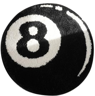 8 Ball Rug 60 cm Circle Rug Black Round Tufting Soft Chair Pad Absorbent Non Slip Soft Bath Mat Rugs for Bedroom Cool Design Washable Billiard Ball Carpet Cool Rugs for Bedroom Living Room