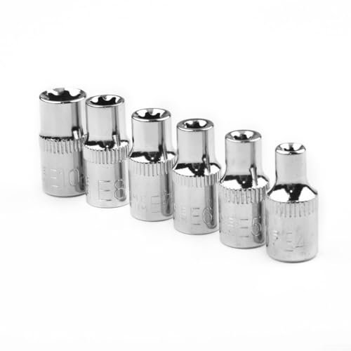 Lot de 6 douilles E 1/4 pour embouts femelles Torx Star E4 E5 E6 E7 E8 E10 en acier chromé
