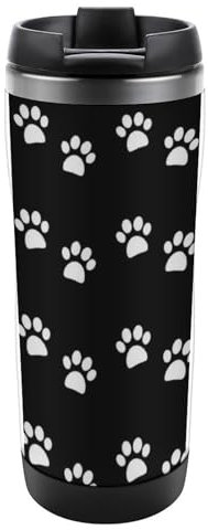 JZemdybill 13oz/380ml Stainless Steel Insulated Travel Coffee Cup, Dog Paw Prints Travel Mug with Leakproof Lid, Non-Slip Bottom