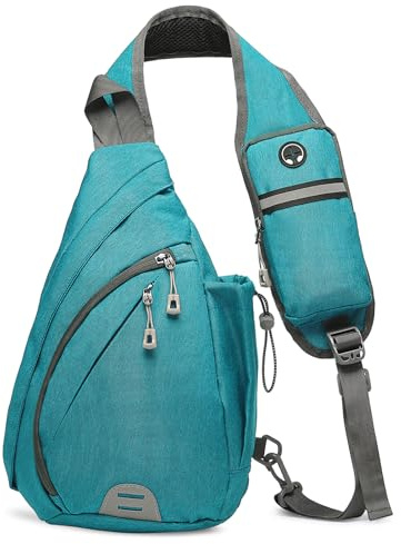 SUIKIHUM Kleine Umhängetasche, Umhängetasche, Wandertasche, 9,36 l, Schultertasche mit Kopfhöreranschluss, für Damen und Herren, lässiger Rucksack für Reisen, Camping (Grün)