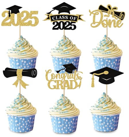 12 Stück abi 2025 deko Graduation Tortendeko, Abschluss Deko Schwarz Gold, Graduation Cap Cake Topper Abi 2025 Kuchen Deko, Glitzer Abschluss Deko für Torten Zum Abschlussfeier, 2025 Graduation Party