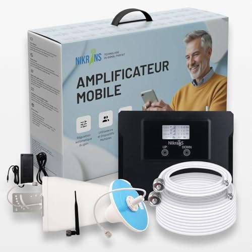 Nikrans Amplificateur 4G LTE GSM – Bandes 3/8 – 900/1800 MHz – Compatible Tous Opérateurs – Répéteur Réseau Mobile – 70dB Gain – Appels et Internet Stables – Certifié CE RoHS