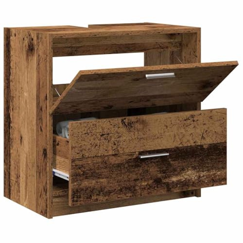 vidaXL Badezimmerschrank Altholz 59 x 37 x 59 cm Holzwerkstoff | Zeigt natürliche, rustikale Schönheit, Hergestellt aus solidem Altholz, Kommt mit zwei geräumigen Schubladen