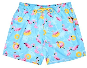 Dedoles Costume da Bagno Uomo & Bambino Pantaloncini da Bagno Asciugatura Rapida con Tanti Design Cocco Limoni Mare Surf, Colore: Blu, Disegno: Fenicottero in Vacanza, Taglia: S