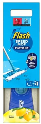 RYYN® 2 Speedmop Wet Mop Floor Cleaner Starter Kit 1 Handle & 6 Citrus Fresh Wet Refills Scrubbing Action for Hard Floors Fast, Hygienic, Daily Cleaning for Wood, Tile, Lino Yellow