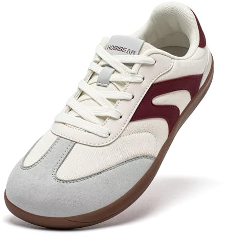 HOBIBEAR Barefoot Shoes Zero Drop Wide Fashion Sneakers for Women Men(Beige Red, UK 7)