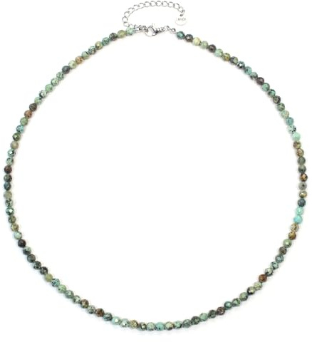 LAKADA Edelsteinkette mit facettierten 4mm Perlen - echte Natursteine - Länge verstellbar - Heilstein Schutzstein Edelstein Collier Glücksbringer Talisman Geschenk