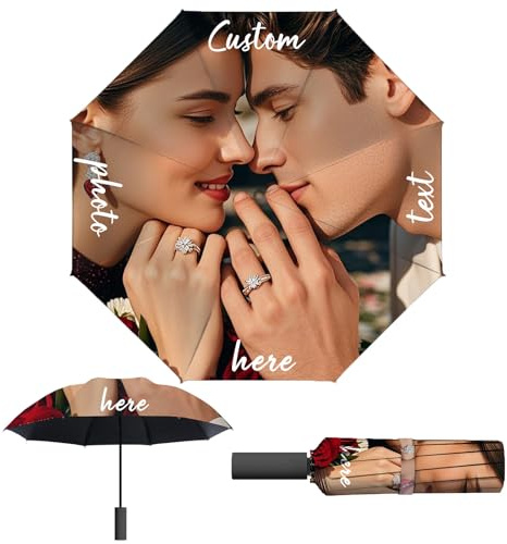 Uniqora Personalisierte Regenschirme Personalisierte Regenschirme mit Bildern,Text, Design oder Foto Personalisierbar, Faltbar, Geschenke für Familie, geburtstage, Valentinstag, Geschenk, Unisex