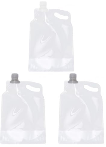 ASAKKURA Lot de 3 Pochettes à Eau Pliables 2l en Polyéthylène, Porte-eau Compact et Portable pour Camping, Randonnée et Secours, Récipient à Eau Léger Petit Goulot Couleur Aléatoire
