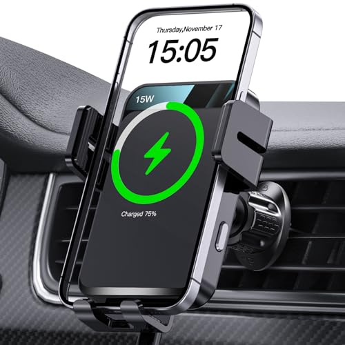 MOKPR 15W Handyhalterung Auto mit Ladefunktion, Induktive Ladestation Auto | Handyhalterung Auto Induktives Laden Handyhalterung für iPhone 17/16/15/14/13/12 Samsung Huawei LG Xiaomi usw (Schwarz)