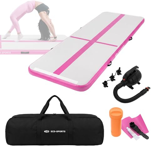 ECD Germany Aufblasbare Gymnastikmatte Turnmatte Airtrack 3m/4m/5m, Rosa/Mint-Grün, Tumbling Matte Air Matte Track Trainingsmatte Sportmatte Fitnessmatte Yogamatte mit Tragetasche & elektr. Luftpumpe