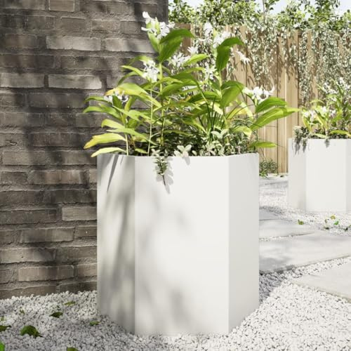 Teenpull Jardinière Blanche hexagonale en Acier 46x40x45 cm jardinière surélevée bac à Fleurs Jardin extérieur Pot sans Fond
