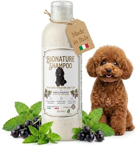 Bionature Shampoo Cani -Made in Italy-Cute Sensibile - Ribes Nero Lenitivo Proteine del Grano Rinforzanti - pH Bilanciato -Pelo Morbido e Lucente Lavaggi Frequenti