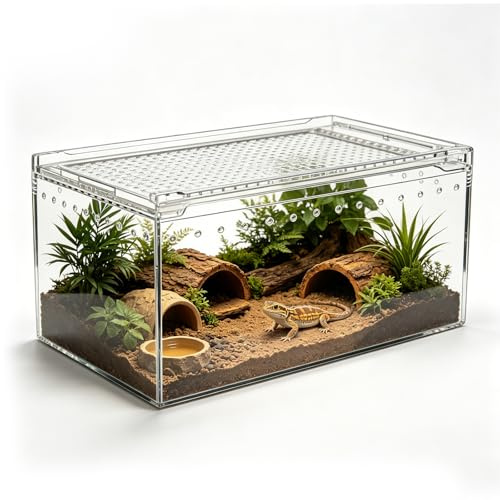 Acryl Terrarium, 20 * 15 * 10cm Schnecken Terrarium, Reptil Acryl Fütterungsbox, Reptilien Aufzuchtbox, Tragbarer Kriechender Haustier Critter Box für Spide, Skorpion, Schnecken und Spinnen