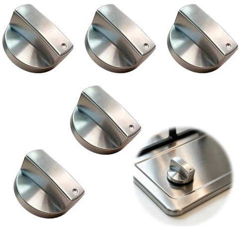5Pcs 6mm Universal Cooker Knobs, Silver Gas Hob Knobs, Replacement | 5pcs universal cooker knobs in silver. Gas hob knobs replacement for cookers and stoves. Temperature control.