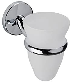 Croydex Hampstead Frosted Glass Bathroom Tumbler with Holder | Wall Mounted Toothbrush Holder | Traditional Design | Durable Zinc Alloy Construction | Bathroom Storage Solution