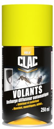 Clac® Recharge Insecticide Insectes Volants pour Diffuseur Automatique 250 ml – Anti-Mouches, Anti-Moustiques, Anti-Moucherons etc – Protection 3 Mois – Intérieur/Extérieur