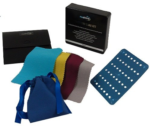 Nushine Kit d'entretien de bijoux – pour nettoyer, polir et ranger tous les types de bijoux (chiffon de polissage pour or, chiffon de polissage pour argent, chiffon de polissage pour pierres précieuses, chiffon de polissage, plaque de nettoyage pour argent magique et sac de rangement pour bijoux anti-ternissement).