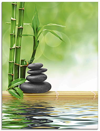 ARTland Wanddeko Glasbilder Wandbild Glas Bild einteilig 60x80 cm Hochformat Asien Wellness Zen Spa Steine Bambus Entspannung Grün T5OP
